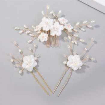 3 piece Silver Bridal Wedding Flower Hairpins